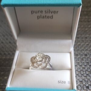 JCPenney Silver Floral Ring with Intricate Design